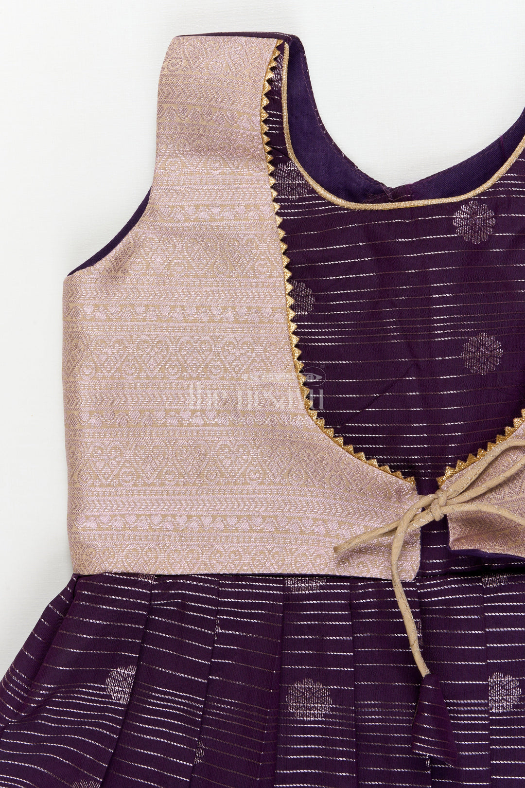 The Nesavu Girls Kanchi Silk Frock Silk Frock for Toddler Girls with Kanchivaram Saree Inspired Festive Design Nesavu Nesavu toddler girl festive silk frock with Kanchivaram saree inspired zari butta and border detailing