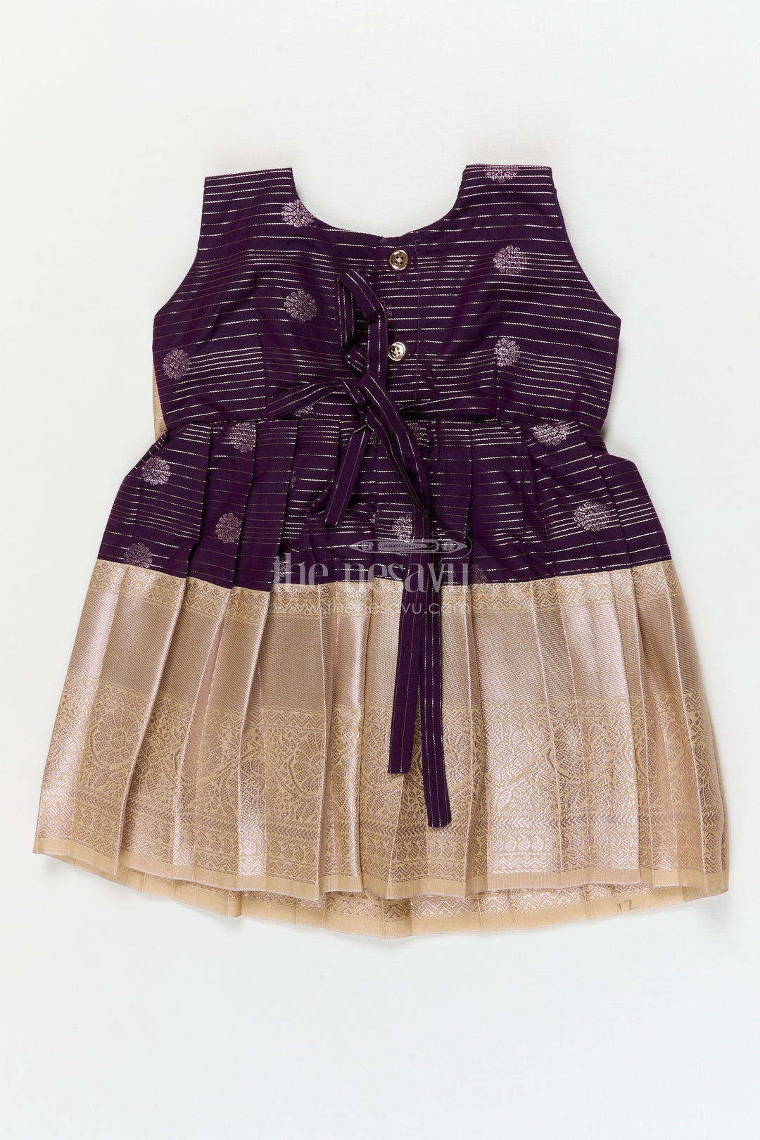 The Nesavu Girls Kanchi Silk Frock Silk Frock for Toddler Girls with Kanchivaram Saree Inspired Festive Design Nesavu Nesavu toddler girl festive silk frock with Kanchivaram saree inspired zari butta and border detailing