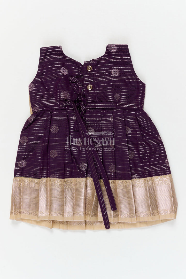The Nesavu Girls Kanchi Silk Frock Silk Frock for Toddler Girls with Kanchivaram Saree Inspired Festive Design Nesavu Nesavu toddler girl festive silk frock with Kanchivaram saree inspired zari butta and border detailing