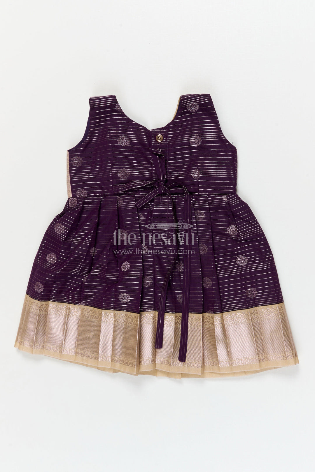 The Nesavu Girls Kanchi Silk Frock Silk Frock for Toddler Girls with Kanchivaram Saree Inspired Festive Design Nesavu Nesavu toddler girl festive silk frock with Kanchivaram saree inspired zari butta and border detailing