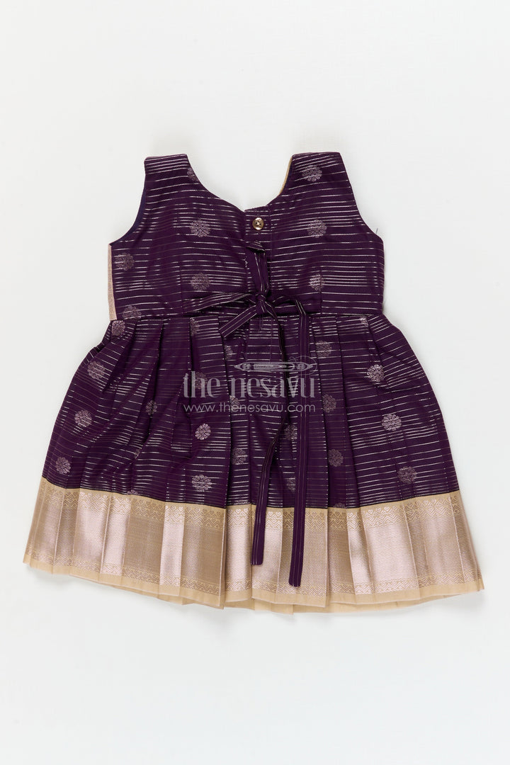The Nesavu Girls Kanchi Silk Frock Silk Frock for Toddler Girls with Kanchivaram Saree Inspired Festive Design Nesavu Nesavu toddler girl festive silk frock with Kanchivaram saree inspired zari butta and border detailing
