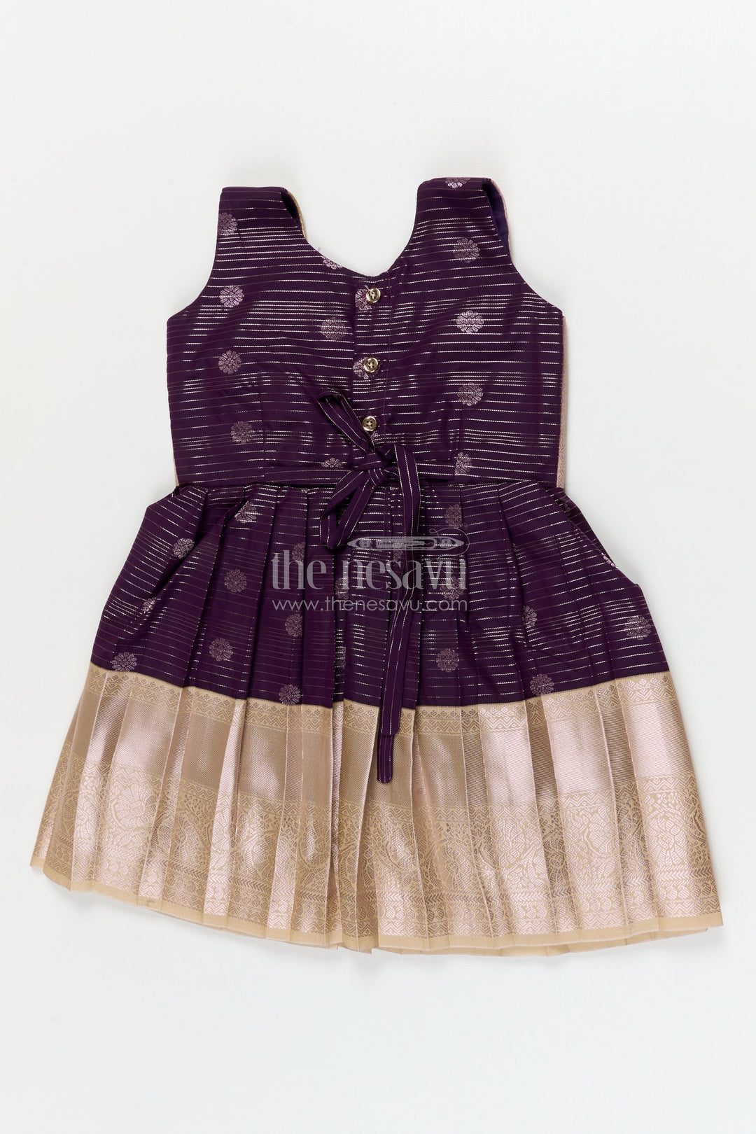 The Nesavu Girls Kanchi Silk Frock Silk Frock for Toddler Girls with Kanchivaram Saree Inspired Festive Design Nesavu Nesavu toddler girl festive silk frock with Kanchivaram saree inspired zari butta and border detailing