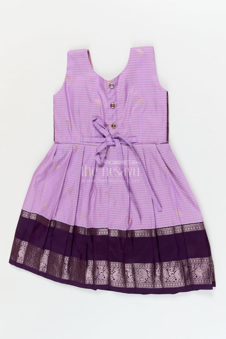 The Nesavu Girls Kanchi Silk Frock Silk Frock for Toddler Girls with Latest Kanchivaram Saree Inspired Zari Border Design Nesavu Nesavu toddler girl silk frock with latest Kanchivaram saree inspired zari weaving and festive finish