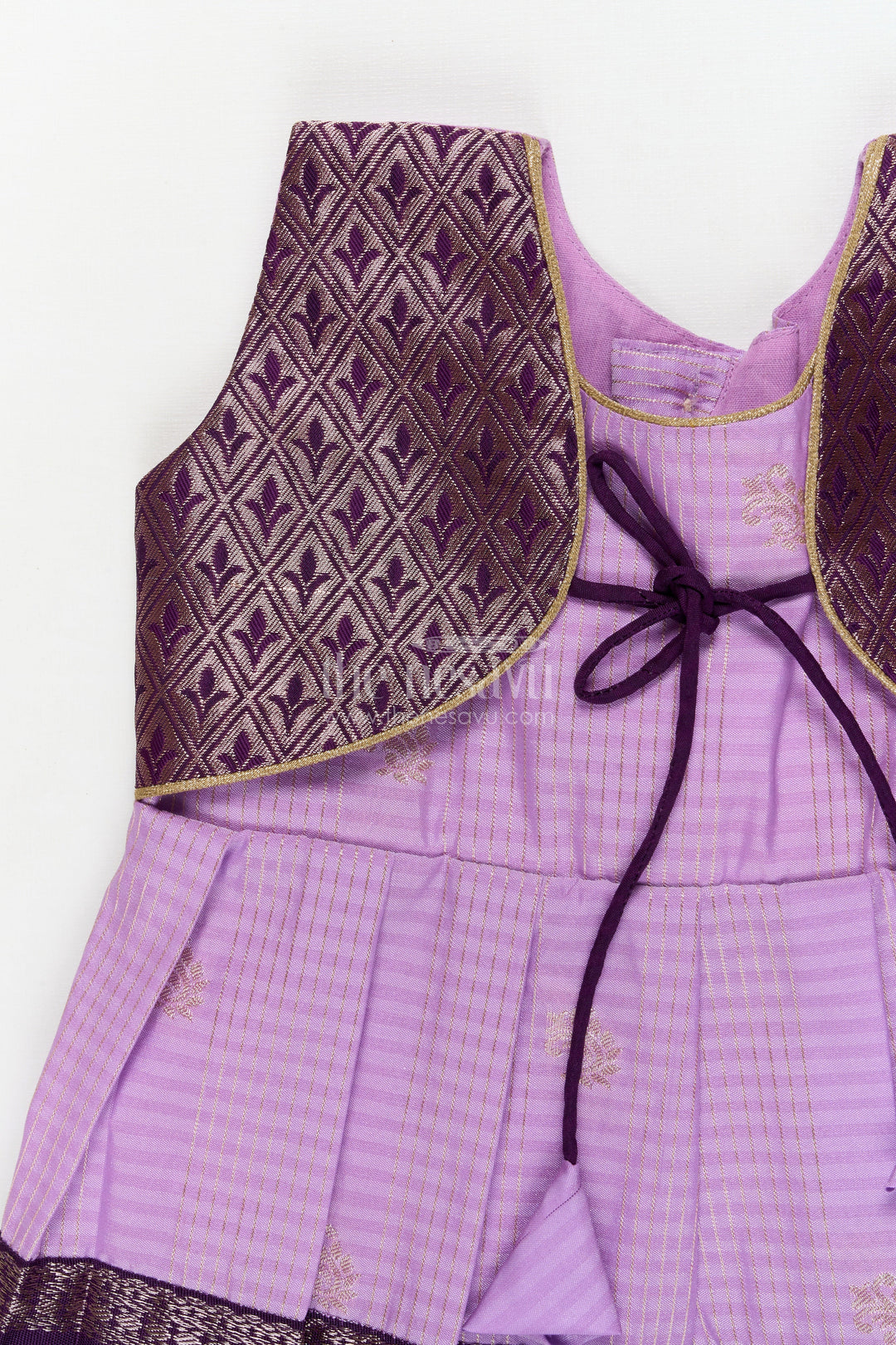 The Nesavu Girls Kanchi Silk Frock Silk Frock for Toddler Girls with Latest Kanchivaram Saree Inspired Zari Border Design Nesavu Nesavu toddler girl silk frock with latest Kanchivaram saree inspired zari weaving and festive finish