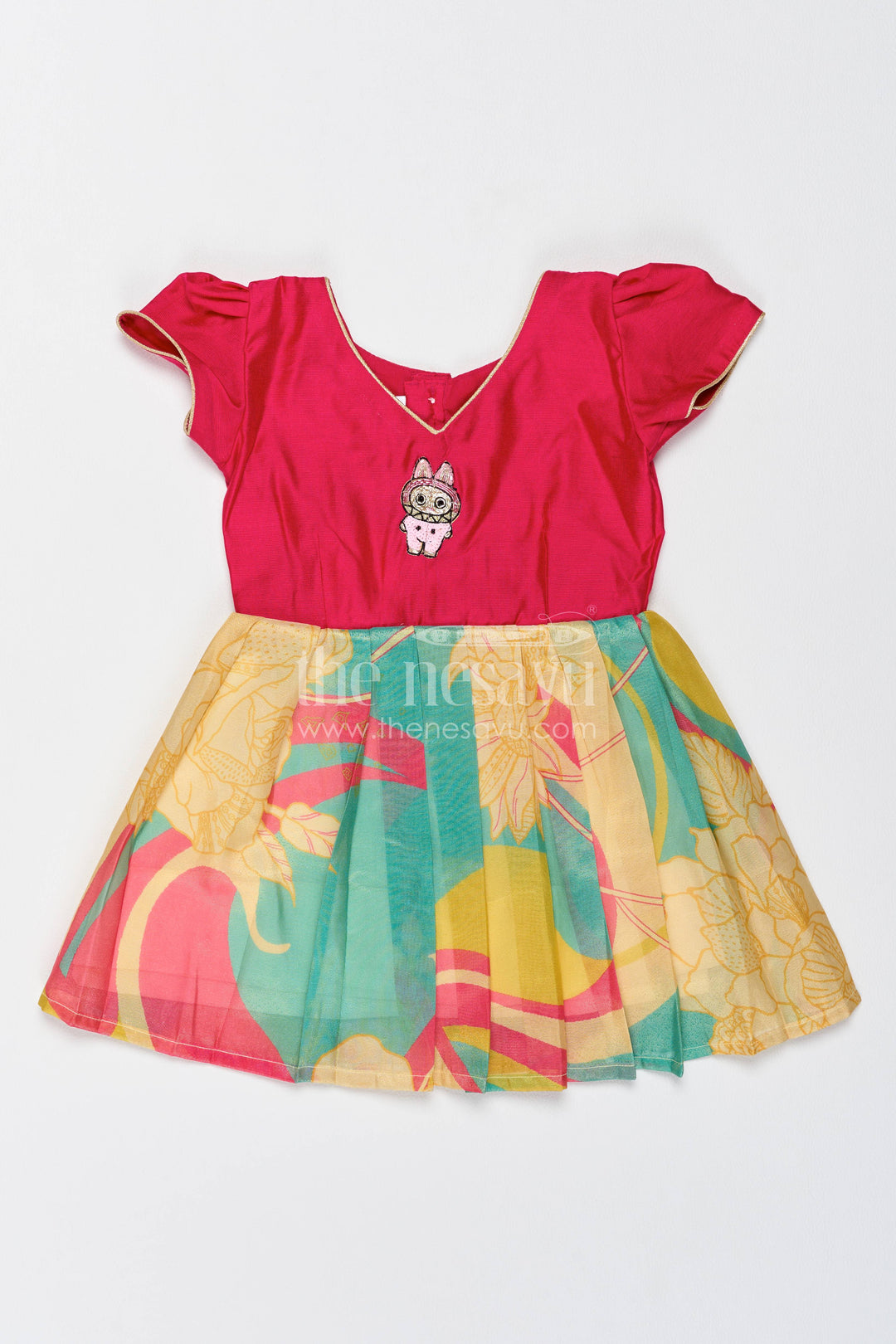 The Nesavu Silk Frock Silk Frock in Pink with an Occasion Ready Finish Nesavu 16 (1Y) / Pink / Silk Blend SF1219A-16 Nesavu Silk Frock In Pink With Digital Print For Celebrations SF1219A-16