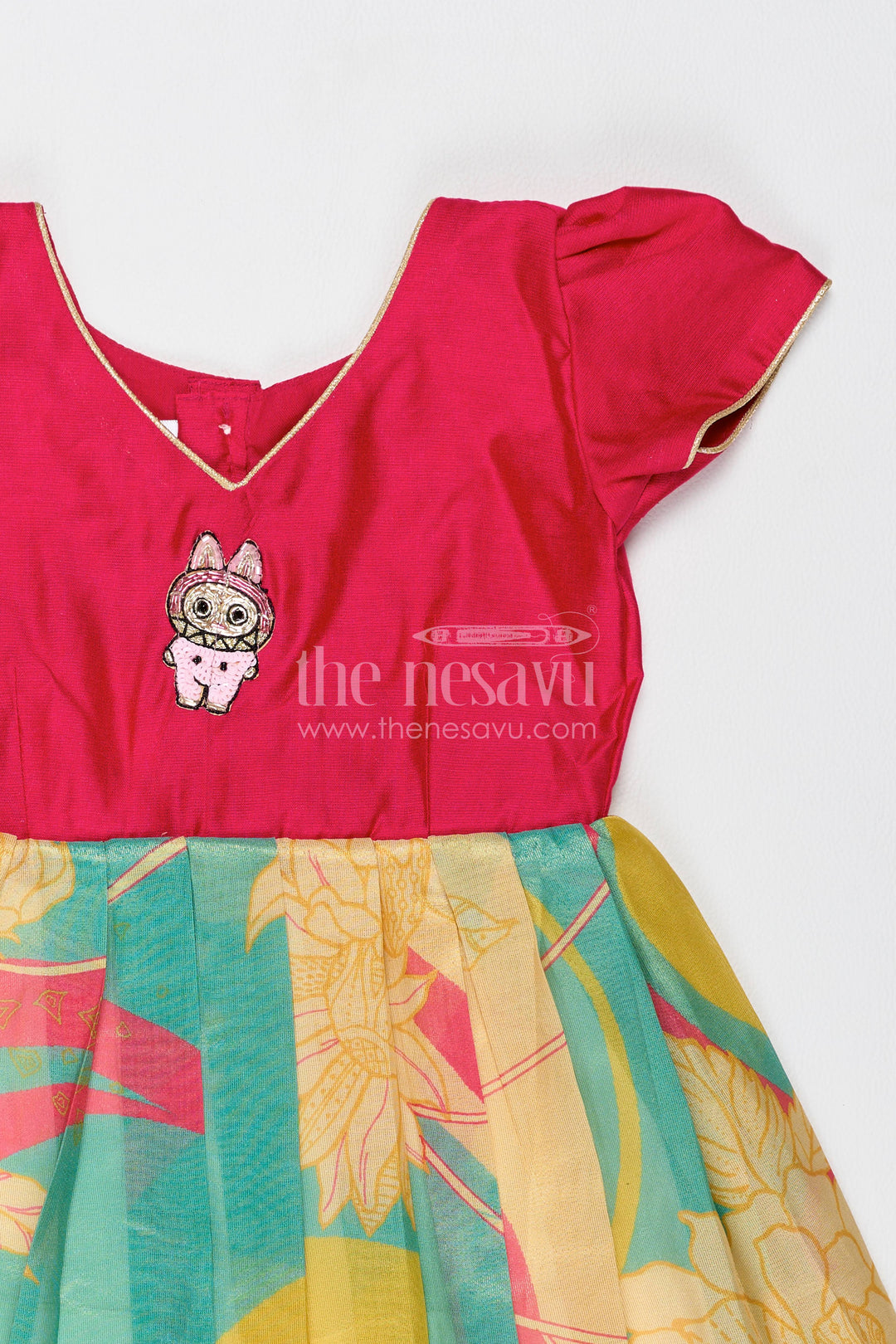 The Nesavu Silk Frock Silk Frock in Pink with an Occasion Ready Finish Nesavu Nesavu Silk Frock In Pink With Digital Print For Celebrations