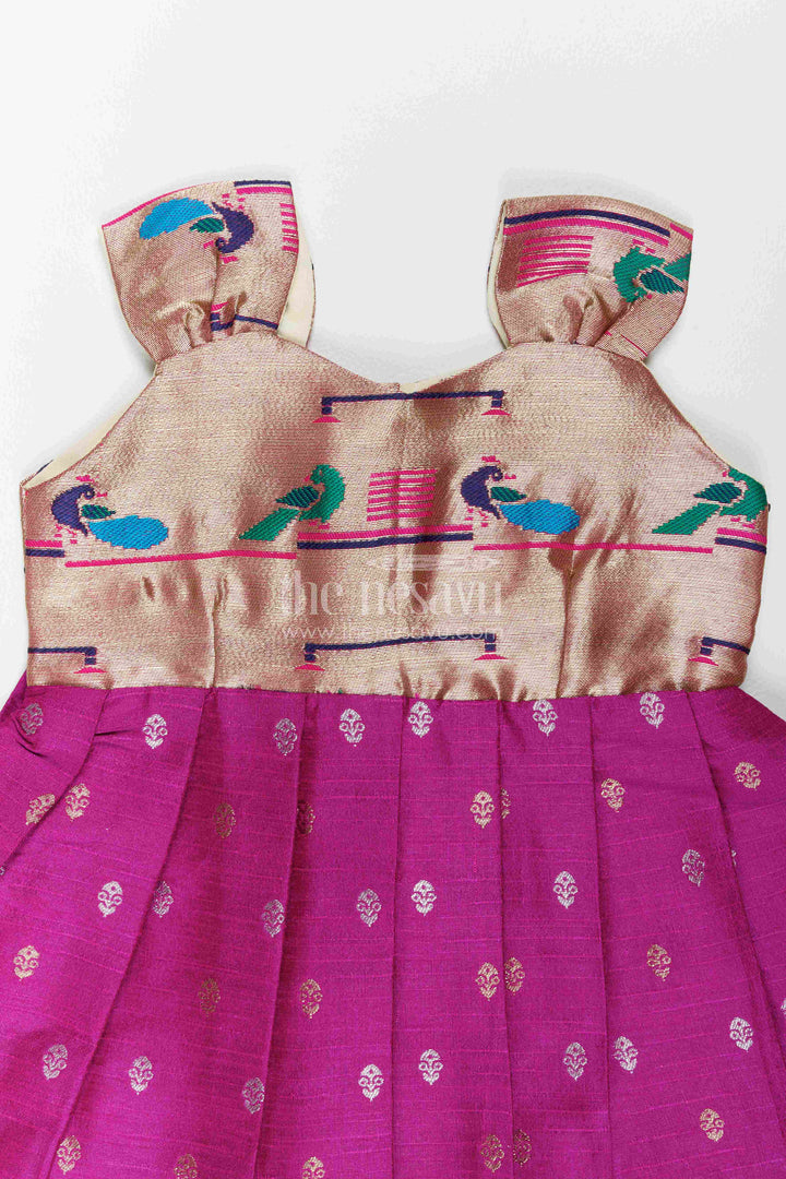 The Nesavu Silk Frock Silk Frock in Purple with an Occasion Ready Finish Nesavu Nesavu Silk Frock In Purple With Paithani Motifs For Celebrations