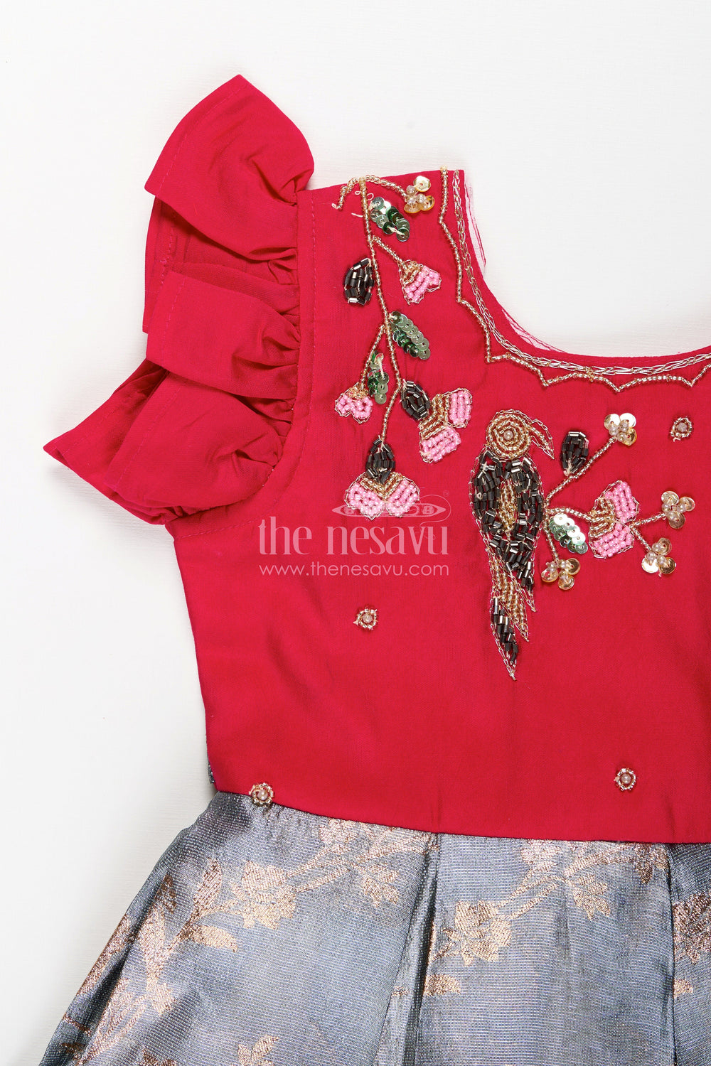 The Nesavu Silk Party Frock Silk Party Frock for Baby Girl with Embroidered Bird Motif and Tissue Pleats Nesavu Nesavu baby girl silk party frock bird embroidery zari tissue skirt  perfect occasions