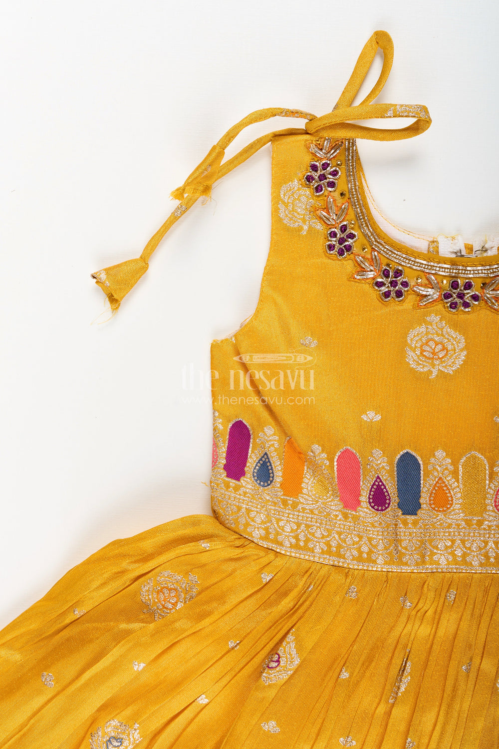 The Nesavu Silk Party Frock Silk Party Frock for Baby Girls with Mirror Border and Tie-Up Sleeves Nesavu Nesavu baby girls silk frock zari pleats mirror detailing  perfect festive occasions