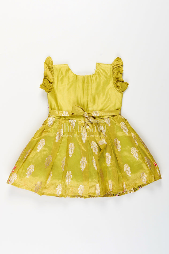 The Nesavu Silk Party Frock Silk Party Frock for Baby Girls with Zari Border and Floral Work Nesavu Nesavu silk party frock baby girls zari border embroidered yoke  festive ready