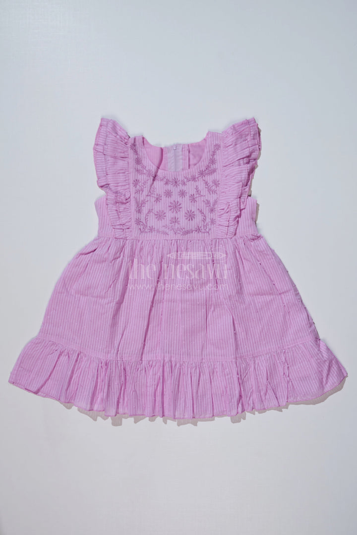 The Nesavu Girls Cotton Frock Simple Short Dress for Girls in Cotton with Yoke Embroidery and Ruffled Hem Nesavu 20 (3Y) / Purple GFC1621B-20 Simple Short Dress Girls Cotton Yoke Embroidery Ruffled Hem | The Nesavu