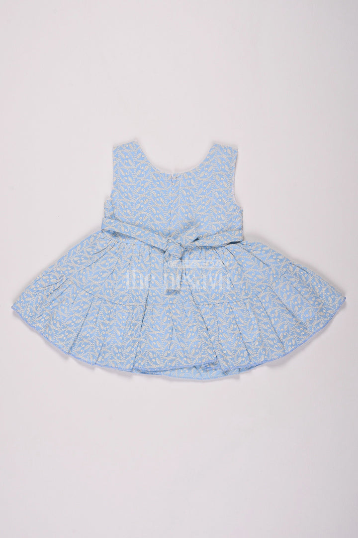 The Nesavu Baby Cotton Frocks Sky Blue Cotton Sleeveless Frock with Daisy Appliqué and Floral Print for Casual Outings Nesavu Nesavu Girls Sky Blue Cotton Floral Frock Daisy Appliqu Birthday Parties Casual Wear