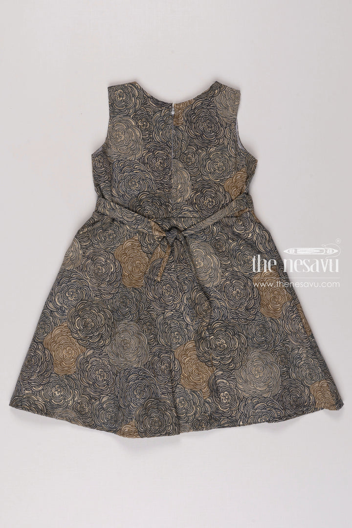 The Nesavu Girls Fancy Frock Slate Swirl Grey Rosette A Line Frock Gown for Girls Nesavu Girls A Line Frock with Swirl Rosette Pattern | Sophisticated Party Wear | The Nesavu