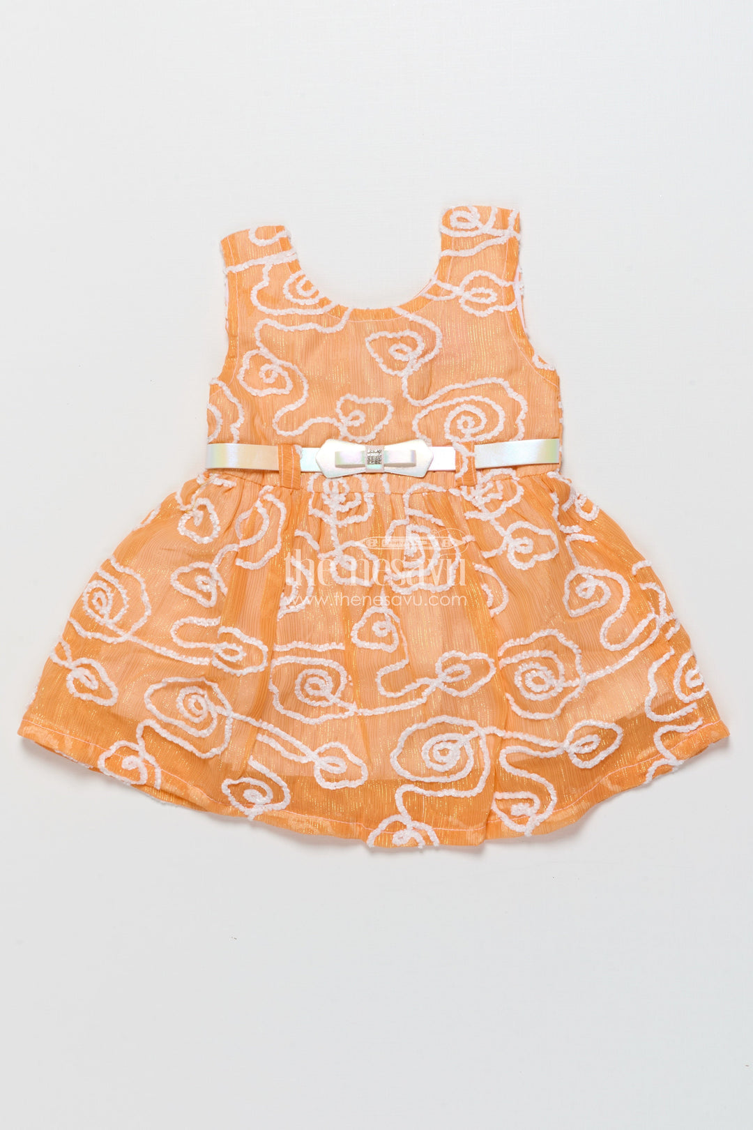The Nesavu Girls Fancy Frock Sleeveless Baby Girl Frock for Birthday Parties and Summer Events Nesavu 14 (6M) / Orange GFC1834A-14 Nesavu sleeveless baby girl frock bow belt birthday parties summer celebrations
