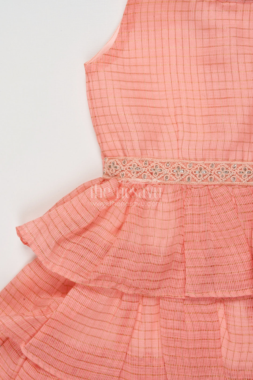 The Nesavu Girls Cotton Frock Sleeveless Baby Girl Frock with Layered Ruffles for Birthday Celebrations Nesavu Nesavu baby girl frock with cotton ruffle tiers and sleeveless neckline for birthdays