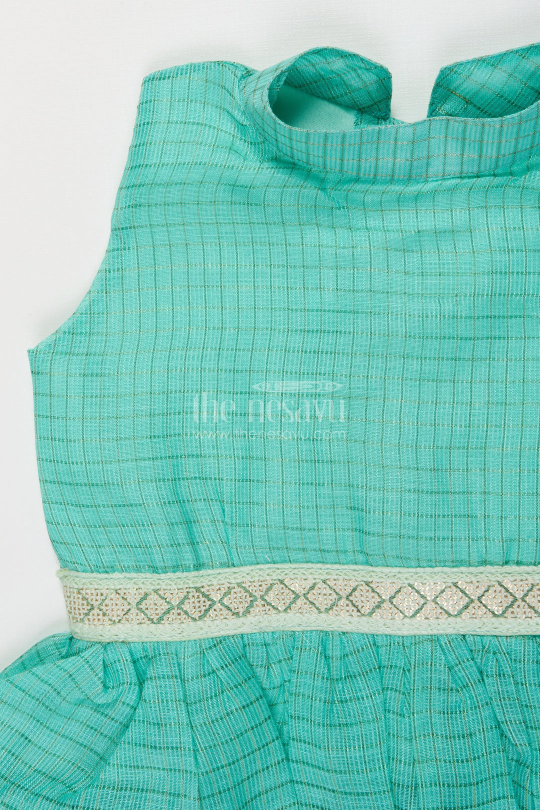 The Nesavu Girls Cotton Frock Sleeveless Baby Girl Frock with Ruffle Layers for Birthdays and Twirling Fun Nesavu Nesavu sleeveless cotton frock for baby girls with layered ruffles and festive waistband