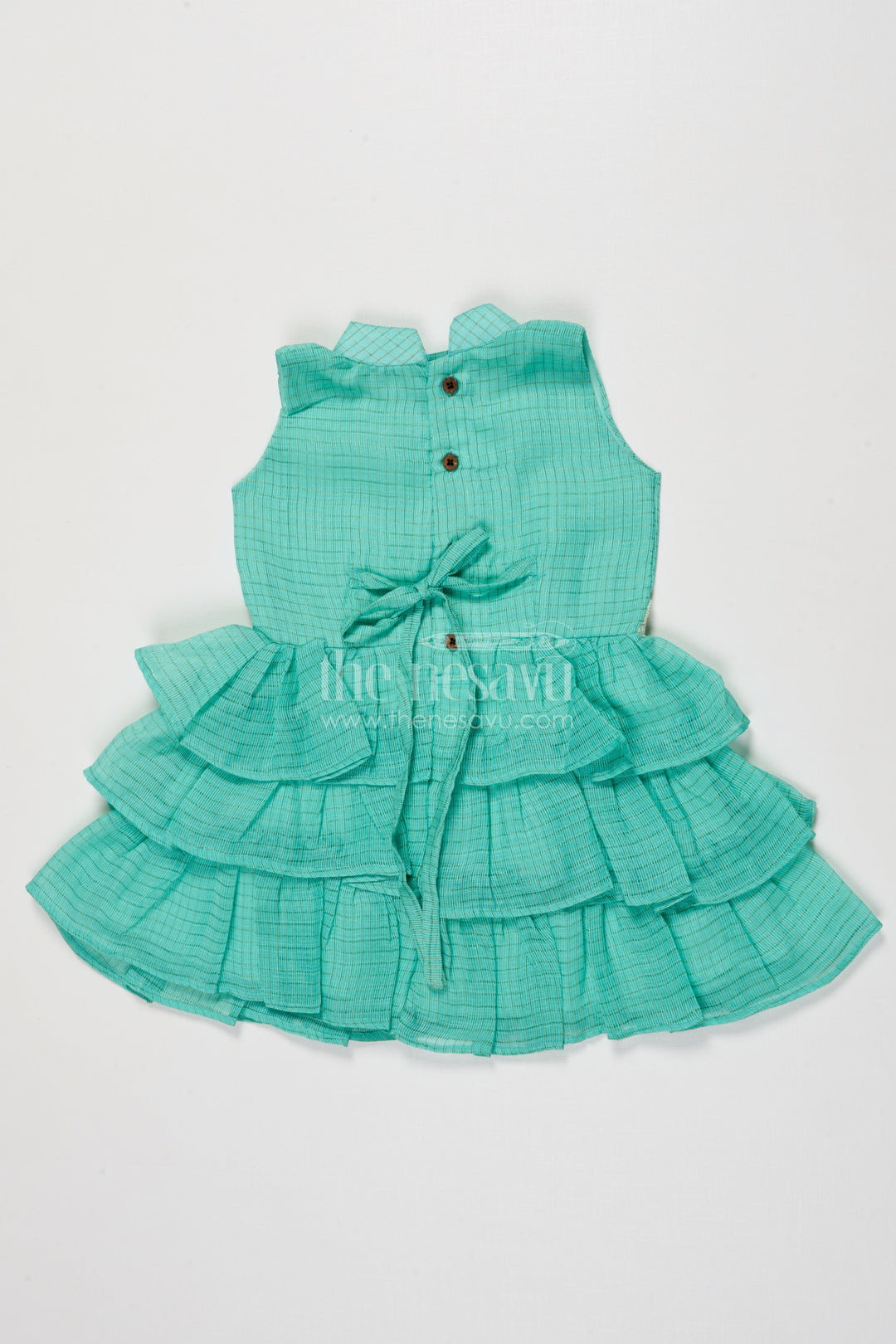 The Nesavu Girls Cotton Frock Sleeveless Baby Girl Frock with Ruffle Layers for Birthdays and Twirling Fun Nesavu Nesavu sleeveless cotton frock for baby girls with layered ruffles and festive waistband
