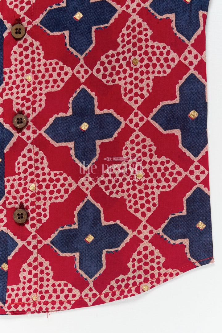 The Nesavu Baby Jablas Sleeveless Baby Jabla for Summer Comfort and Daily Wear Nesavu 10 (NB) / Red / Viscose Silk IF038A-10 Nesavu sleeveless baby jabla in soft modal silk with printed design – ideal for summer and home wear