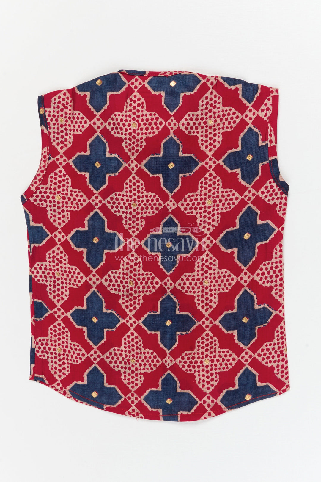 The Nesavu Baby Jablas Sleeveless Baby Jabla for Summer Comfort and Daily Wear Nesavu 10 (NB) / Red / Viscose Silk IF038A-10 Nesavu sleeveless baby jabla in soft modal silk with printed design – ideal for summer and home wear