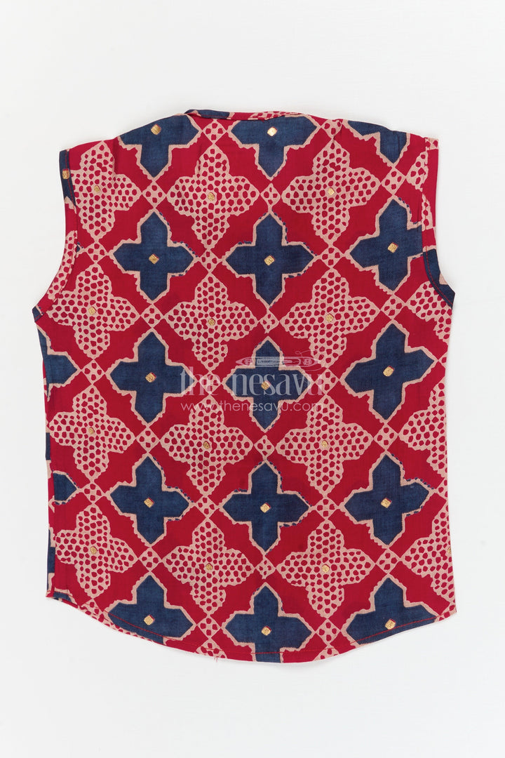 The Nesavu Baby Jablas Sleeveless Baby Jabla for Summer Comfort and Daily Wear Nesavu 10 (NB) / Red / Viscose Silk IF038A-10 Nesavu sleeveless baby jabla in soft modal silk with printed design – ideal for summer and home wear