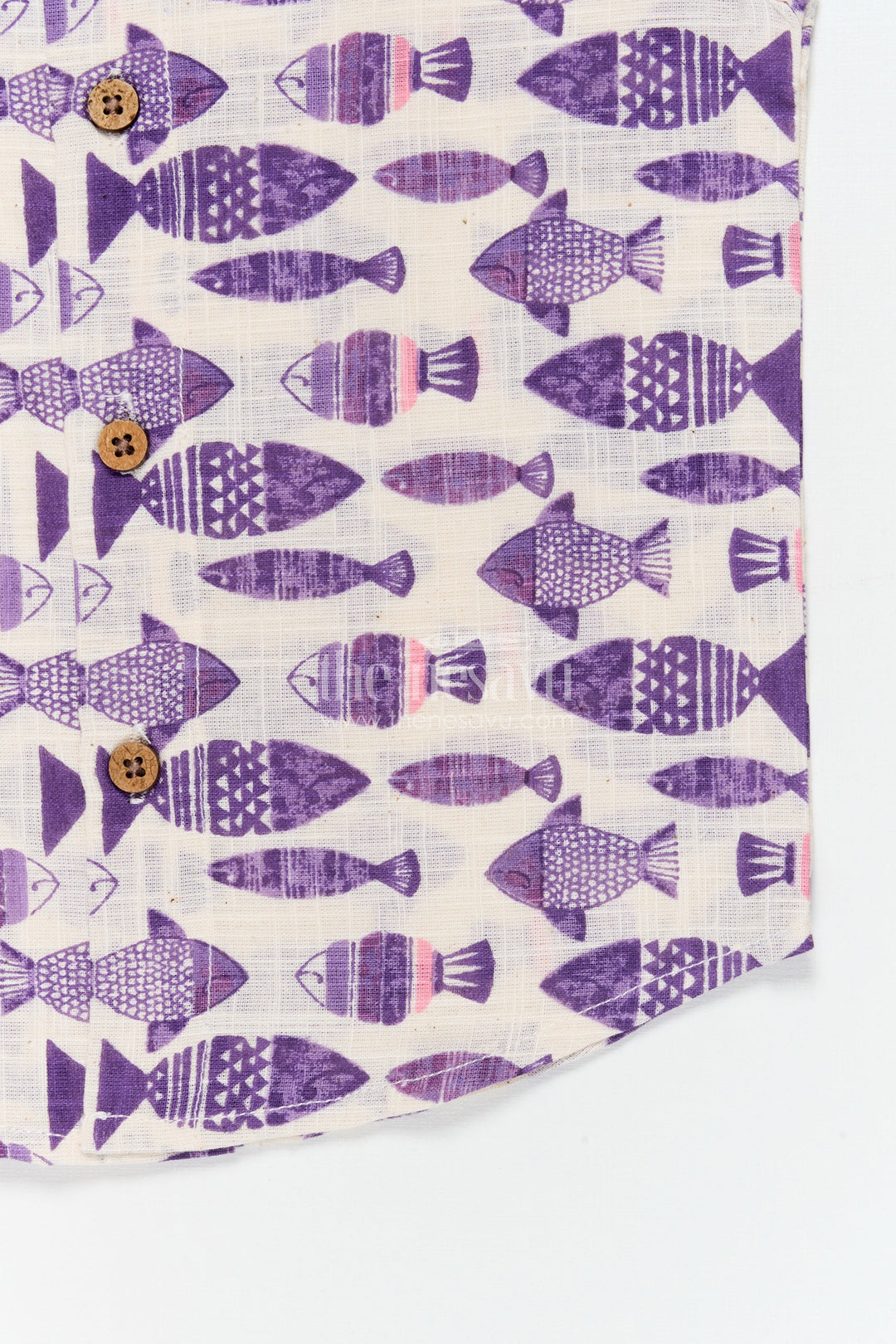 The Nesavu Baby Jablas Sleeveless Cotton Baby Jabla with Fish Print for Daily Wear Nesavu 10 (NB) / Purple / Cotton IF049B-10 Nesavu cotton baby jabla with fish print and front buttons – sleeveless everyday wear for infants
