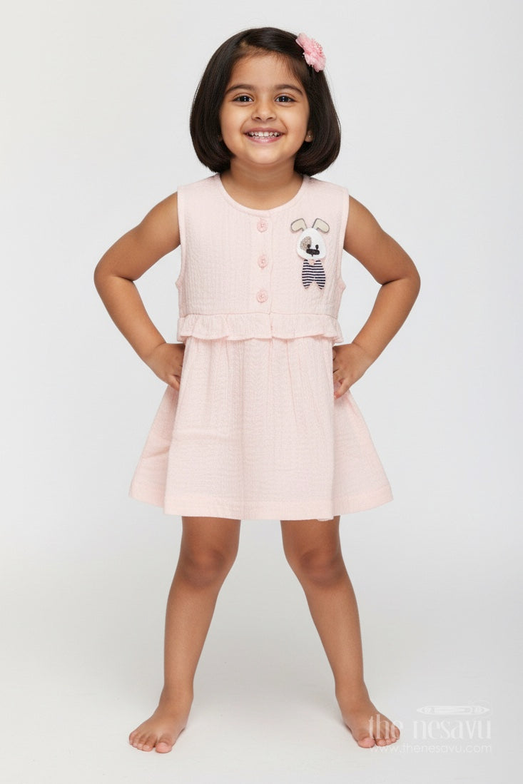 The Nesavu Baby Cotton Frocks Sleeveless Cotton Dress for Baby Girls with Puppy Motif Nesavu 10 (NB) / Peach BFJ834A-10 Nesavu Muslin Cotton Sleeveless Baby Dress Dog Embroidery Infants Toddlers