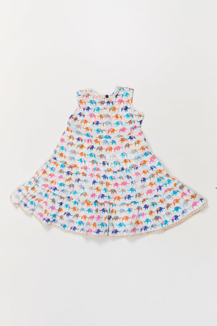The Nesavu Girls Cotton Frock Sleeveless Cotton Frock for Girls with Multicolor Elephant Print Nesavu Nesavu girls sleeveless cotton frock with multicolor elephant print – perfect for zoo trips and play