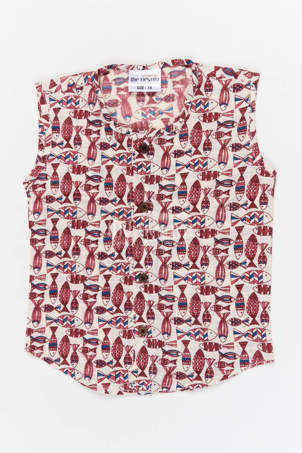 The Nesavu Baby Jablas Sleeveless Cotton Jabla for Babies with Button Front and Artistic Print Nesavu 10 (NB) / Maroon / Cotton IF050B-10 Nesavu sleeveless baby jabla with wooden buttons and textured digital print – everyday cotton essential
