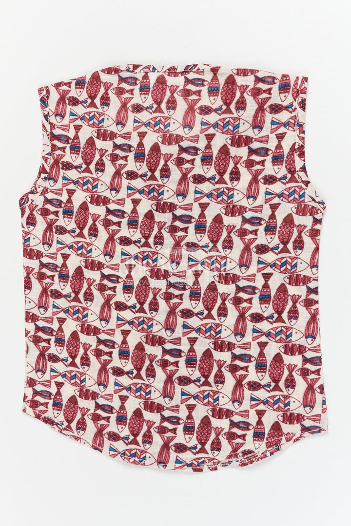 The Nesavu Baby Jablas Sleeveless Cotton Jabla for Babies with Button Front and Artistic Print Nesavu 10 (NB) / Maroon / Cotton IF050B-10 Nesavu sleeveless baby jabla with wooden buttons and textured digital print – everyday cotton essential