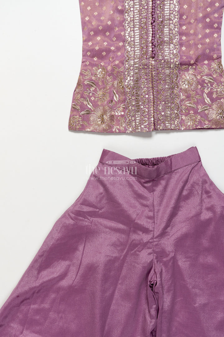 The Nesavu Girls Sharara / Plazo Set Sleeveless Ethnic Sharara Set with Intricate Embroidery for Festive Occasions Nesavu Nesavu girls sharara set embroidered viscose silk top flared pants celebrations