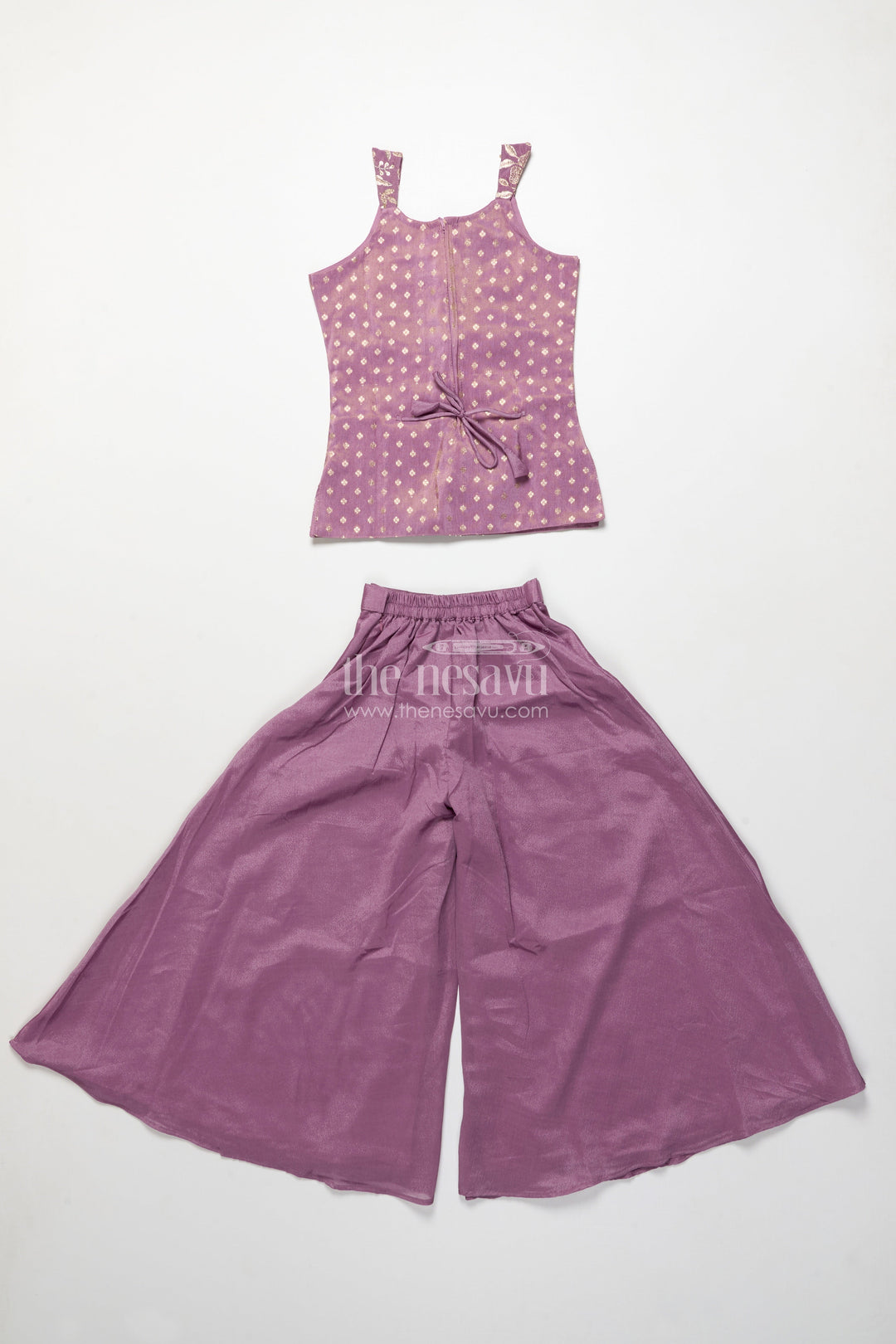 The Nesavu Girls Sharara / Plazo Set Sleeveless Ethnic Sharara Set with Intricate Embroidery for Festive Occasions Nesavu Nesavu girls sharara set embroidered viscose silk top flared pants celebrations