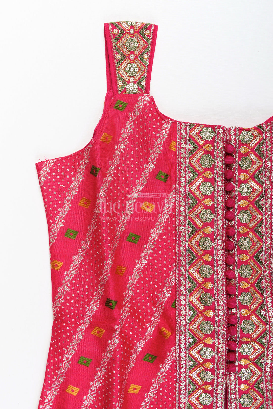 The Nesavu Girls Sharara / Plazo Set Sleeveless flared plazo set with mirror embroidered top – festive ethnic look for girls Nesavu Mirror embroidered plazo set girls  festive ethnic wear Nesavu