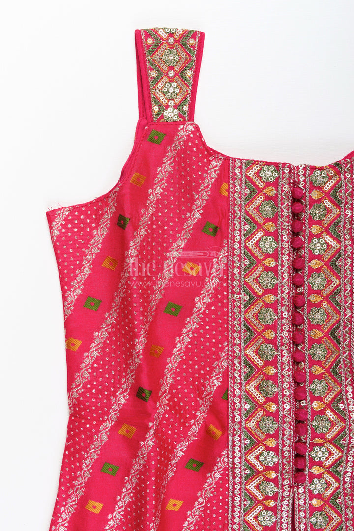 The Nesavu Girls Sharara / Plazo Set Sleeveless flared plazo set with mirror embroidered top – festive ethnic look for girls Nesavu Mirror embroidered plazo set girls  festive ethnic wear Nesavu