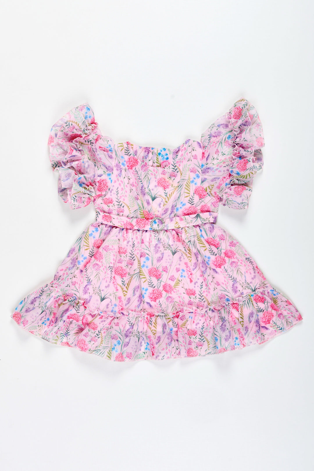 The Nesavu Baby Cotton Frocks Sleeveless Floral Frock for Baby Girls Daily Wear Nesavu 14 (6M) / Pink BFJ835B-14 Nesavu Baby Girl Georgette Frock Digital Floral Patterns Ruffle Accents Everyday Comfort