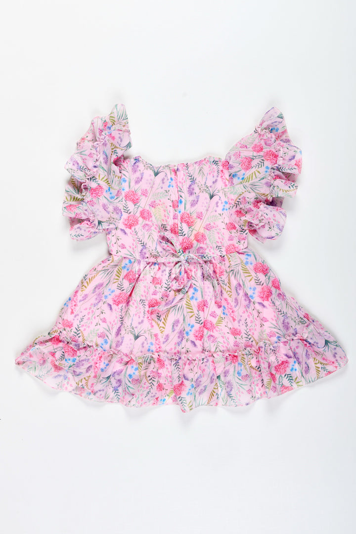 The Nesavu Baby Cotton Frocks Sleeveless Floral Frock for Baby Girls Daily Wear Nesavu Nesavu Baby Girl Georgette Frock Digital Floral Patterns Ruffle Accents Everyday Comfort