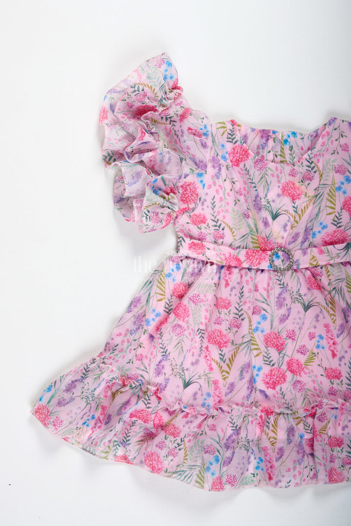 The Nesavu Baby Cotton Frocks Sleeveless Floral Frock for Baby Girls Daily Wear Nesavu Nesavu Baby Girl Georgette Frock Digital Floral Patterns Ruffle Accents Everyday Comfort