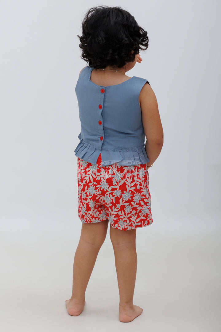 The Nesavu Baby Casual Sets Sleeveless Hand Block Printed Cotton Shorts Set - Grey and Red Nesavu Sleeveless Hand Block Printed Cotton Shorts Set for Girls - Grey and Red