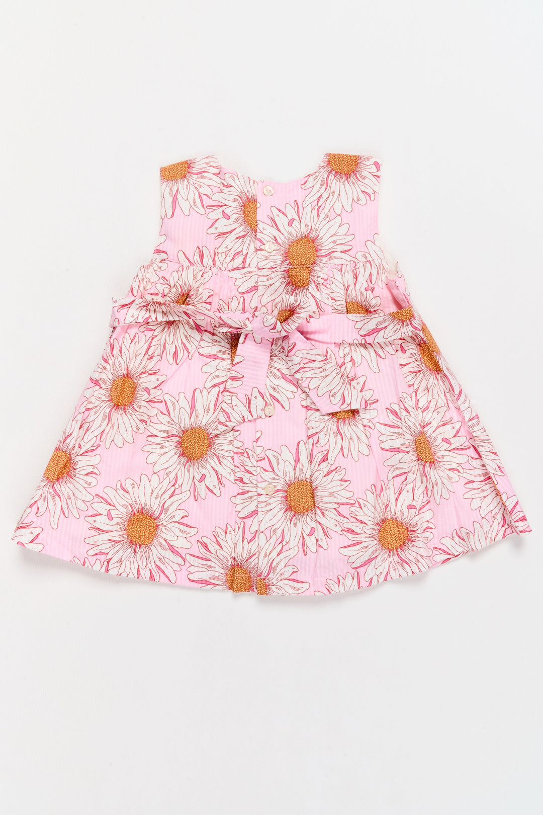 The Nesavu Baby Casual Sets Soft Baby Dress for Girls with Pink Daisy Print and Bow Accent Nesavu Soft Baby Dress Girls Pink Daisy Print Bow Baby Casual Sets | The Nesavu