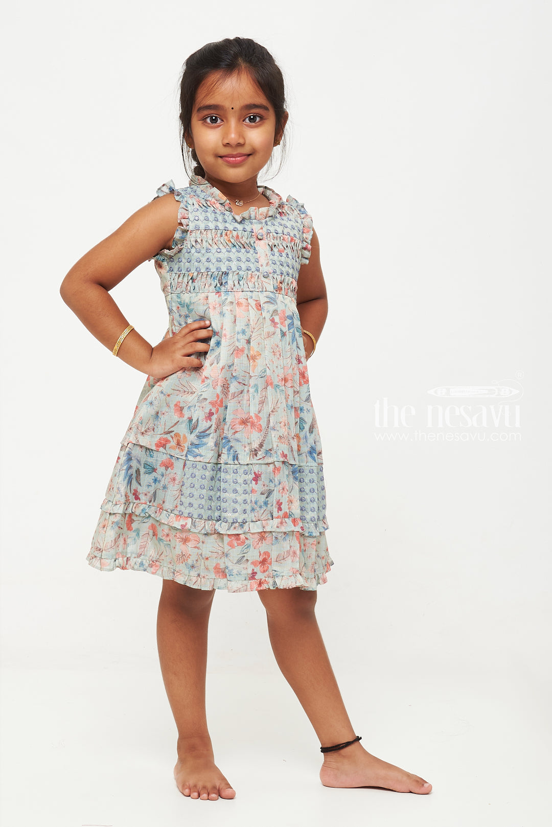 The Nesavu Girls Cotton Frock Soft Cotton Floral Frock for Girls - Comfortable Playtime & Fancy Outfit Nesavu Soft Cotton Frocks for Girls | Fancy Floral Playtime Dresses | The Nesavu