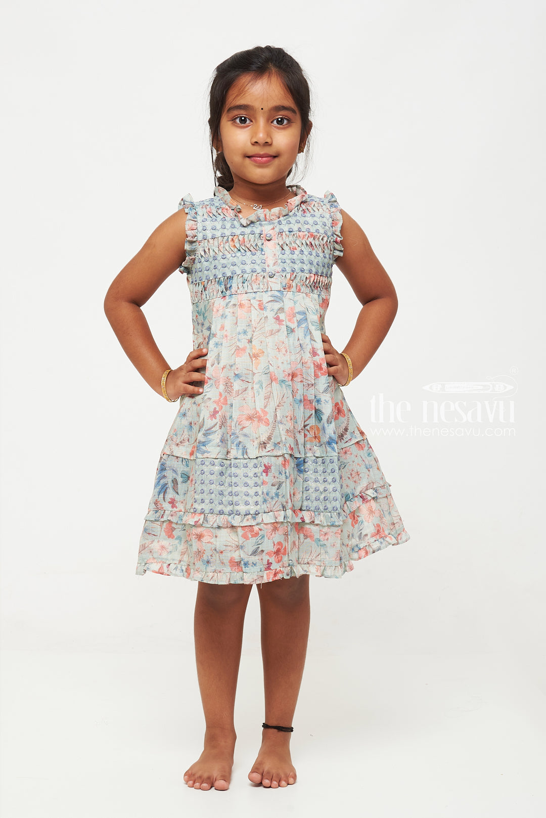 The Nesavu Girls Cotton Frock Soft Cotton Floral Frock for Girls - Comfortable Playtime & Fancy Outfit Nesavu Soft Cotton Frocks for Girls | Fancy Floral Playtime Dresses | The Nesavu