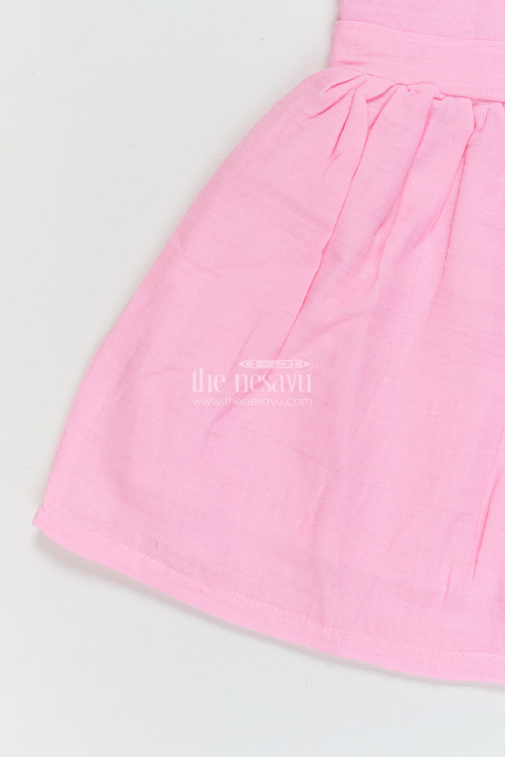 The Nesavu Girls Cotton Frock Soft Cotton Frock for Baby Girls’ Playful Outings Nesavu Nesavu baby girl cotton frock with rosette detail and flutter sleeves for casual wear