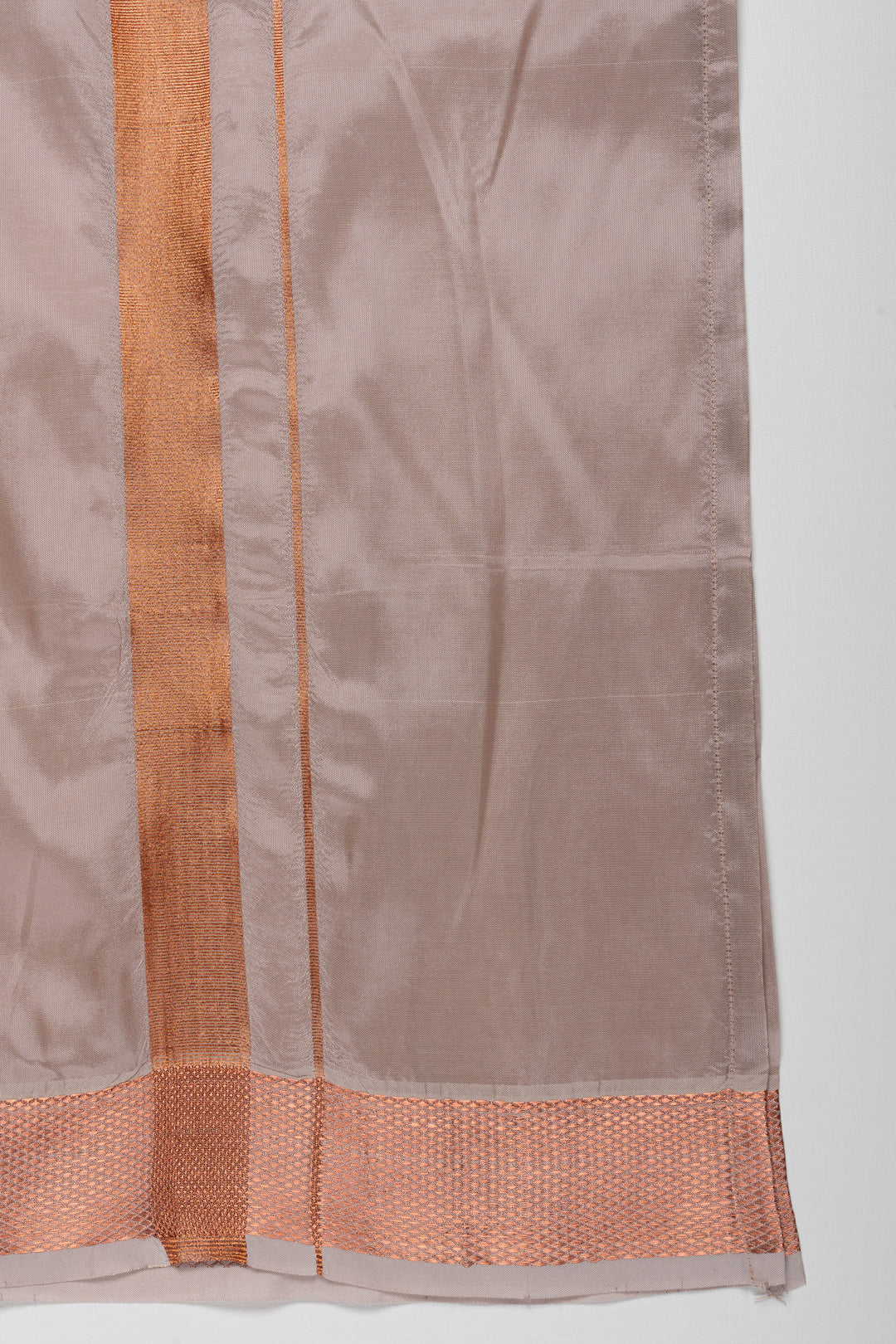 The Nesavu Boys Vesti Sophisticated Beige Silk Blend Boys Dhoti with Copper Accents Nesavu Classic Beige Boys Dhoti | Copper Detailed Traditional Wear for Special Occasions | The Nesavu