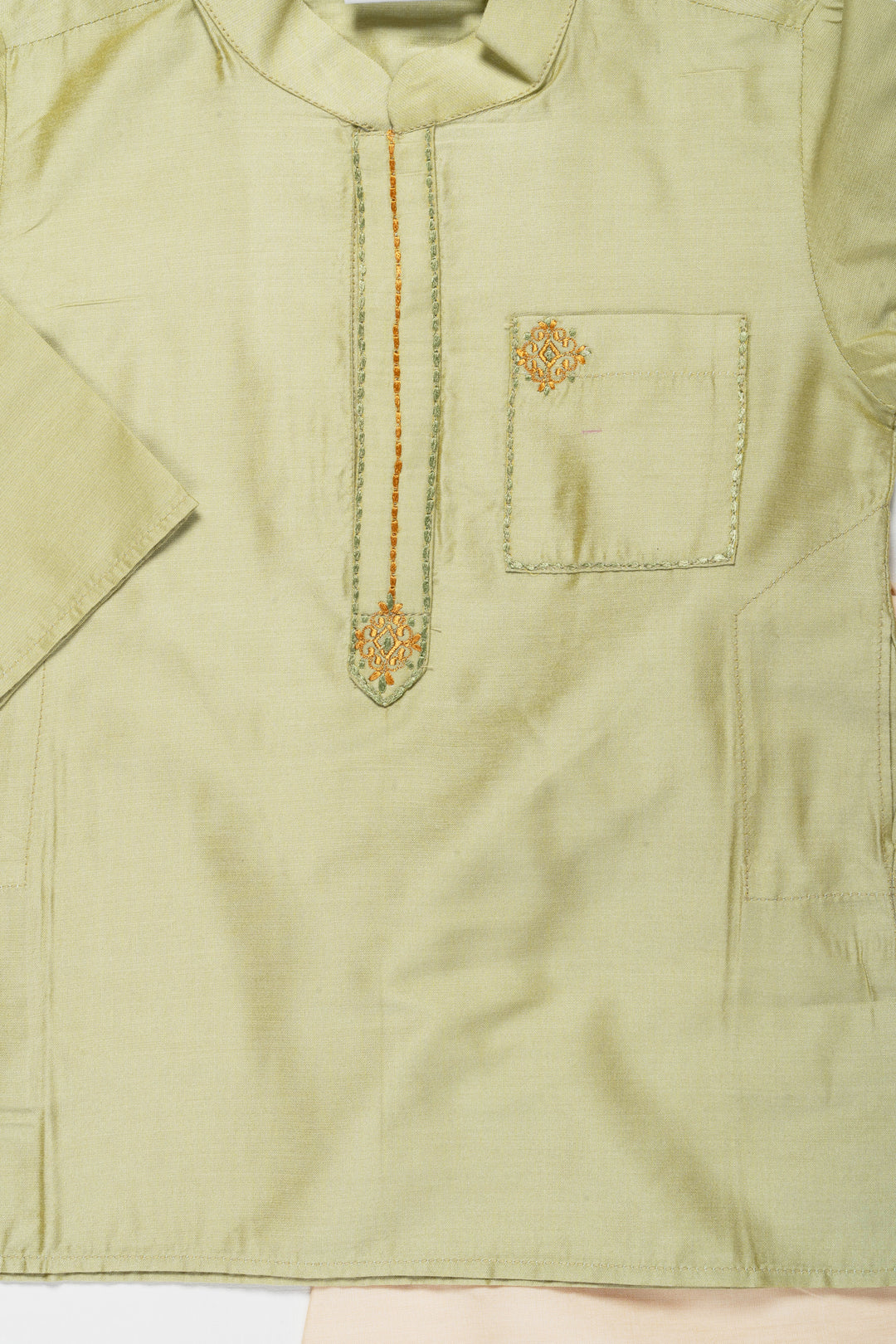 Sophisticated Green Embroidered Kurta with Beige Pant Set for Boys