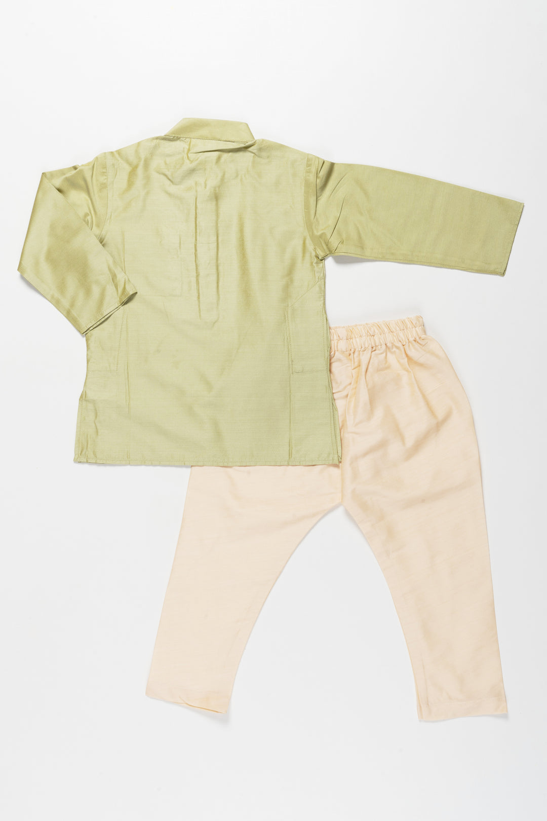 Sophisticated Green Embroidered Kurta with Beige Pant Set for Boys