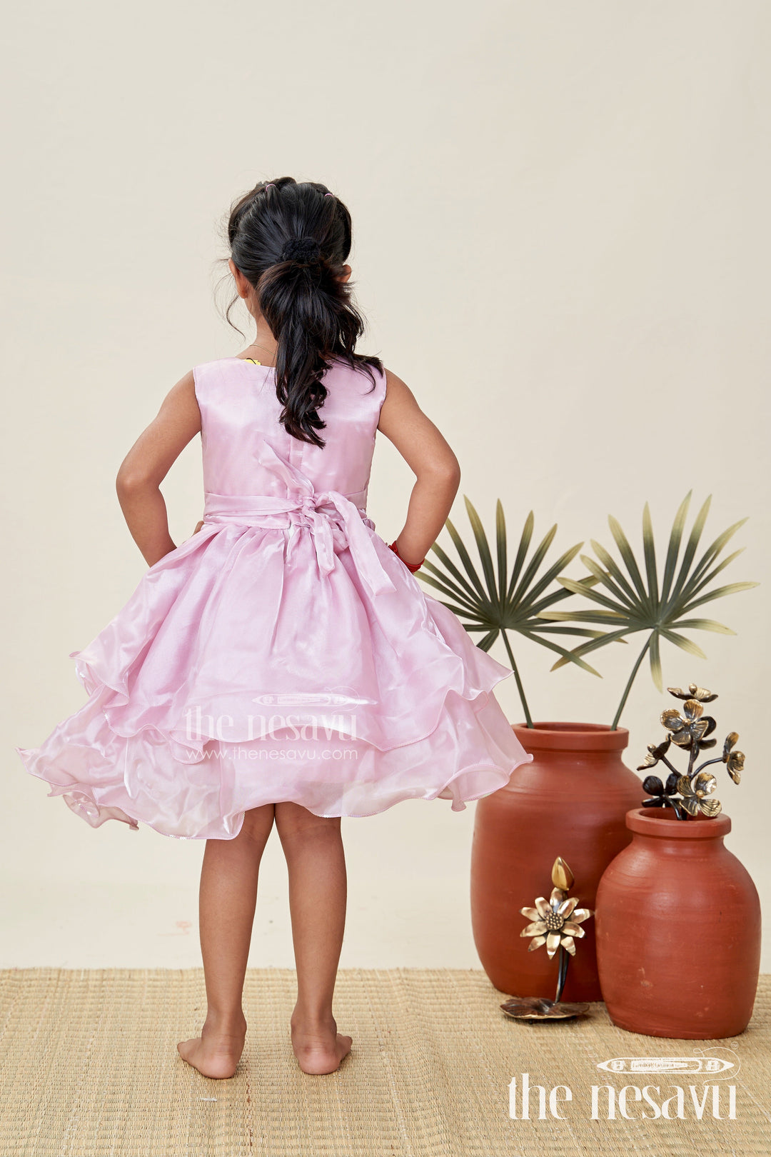 The Nesavu Girls Fancy Party Frock Special Occasion Baby Frock with Ruffles Perfect for Birthday Party Celebrations Nesavu Nesavu Pink Birthday Party Frock Girls Organza Ruffled Layers Sparkling Beaded Bow