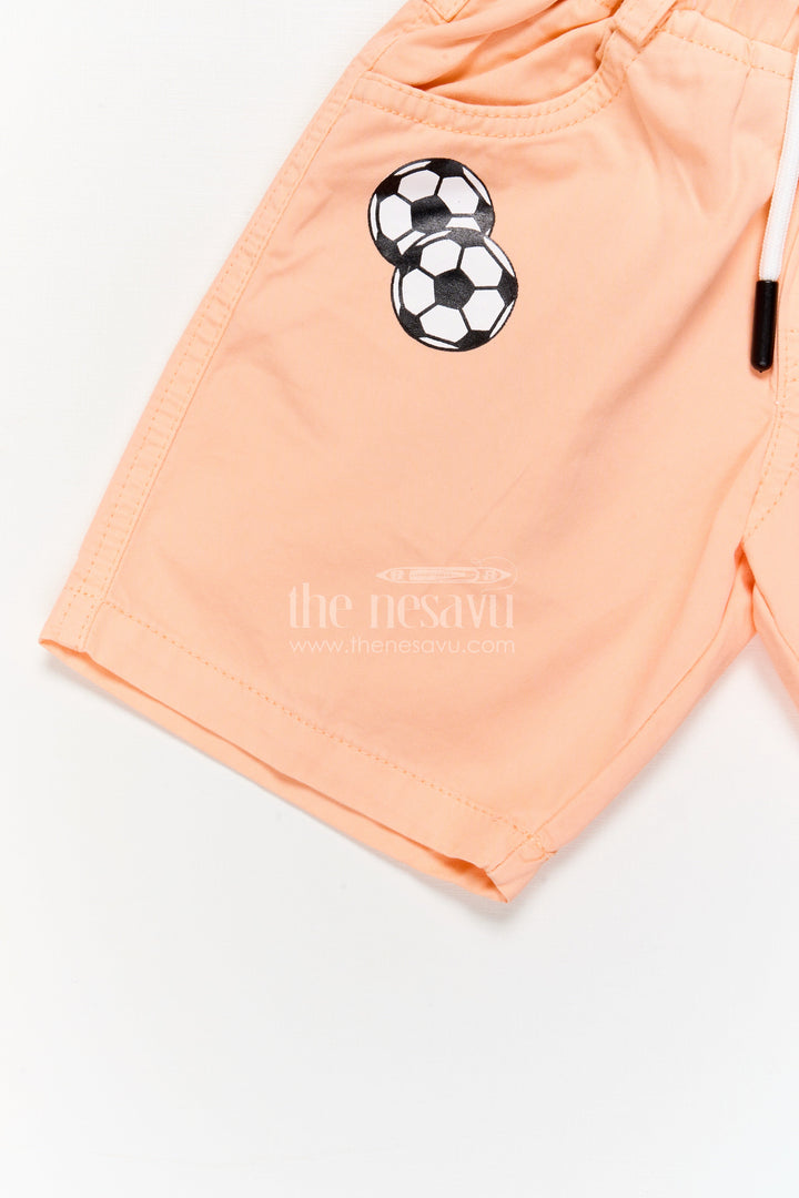 The Nesavu Boys Shorts Sporty Cotton Boys Shorts with Football Design and Playful Print Nesavu Boys breathable cotton shorts with football patch and drawstring fit