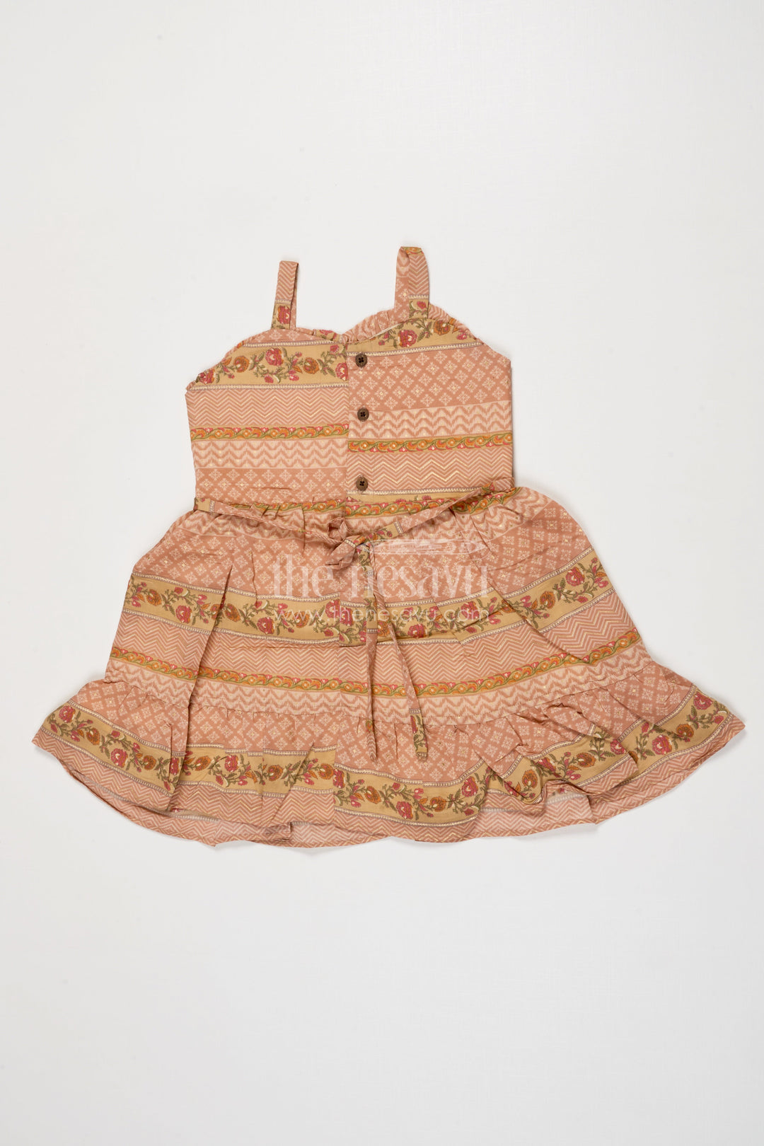 The Nesavu Girls Cotton Frock Strappy Baby Girl Frock with Traditional Digital Print for Festive Gatherings Nesavu Nesavu baby girl strappy frock in modal silk with festive digital prints for ethnic wear