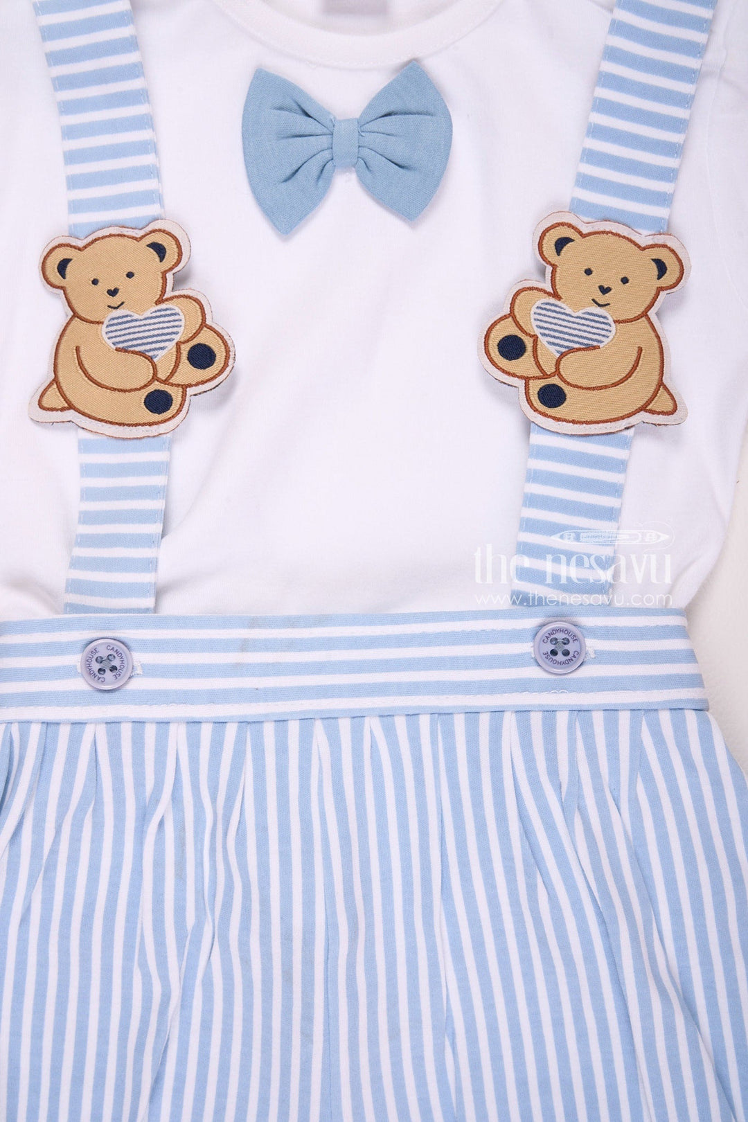 The Nesavu Baby Rompers/Onesies Striped Bear Bow Tie Baby Boy Romper Set Nesavu Striped Bear Bow Tie Baby Boy Romper Set - Adorable & Charming