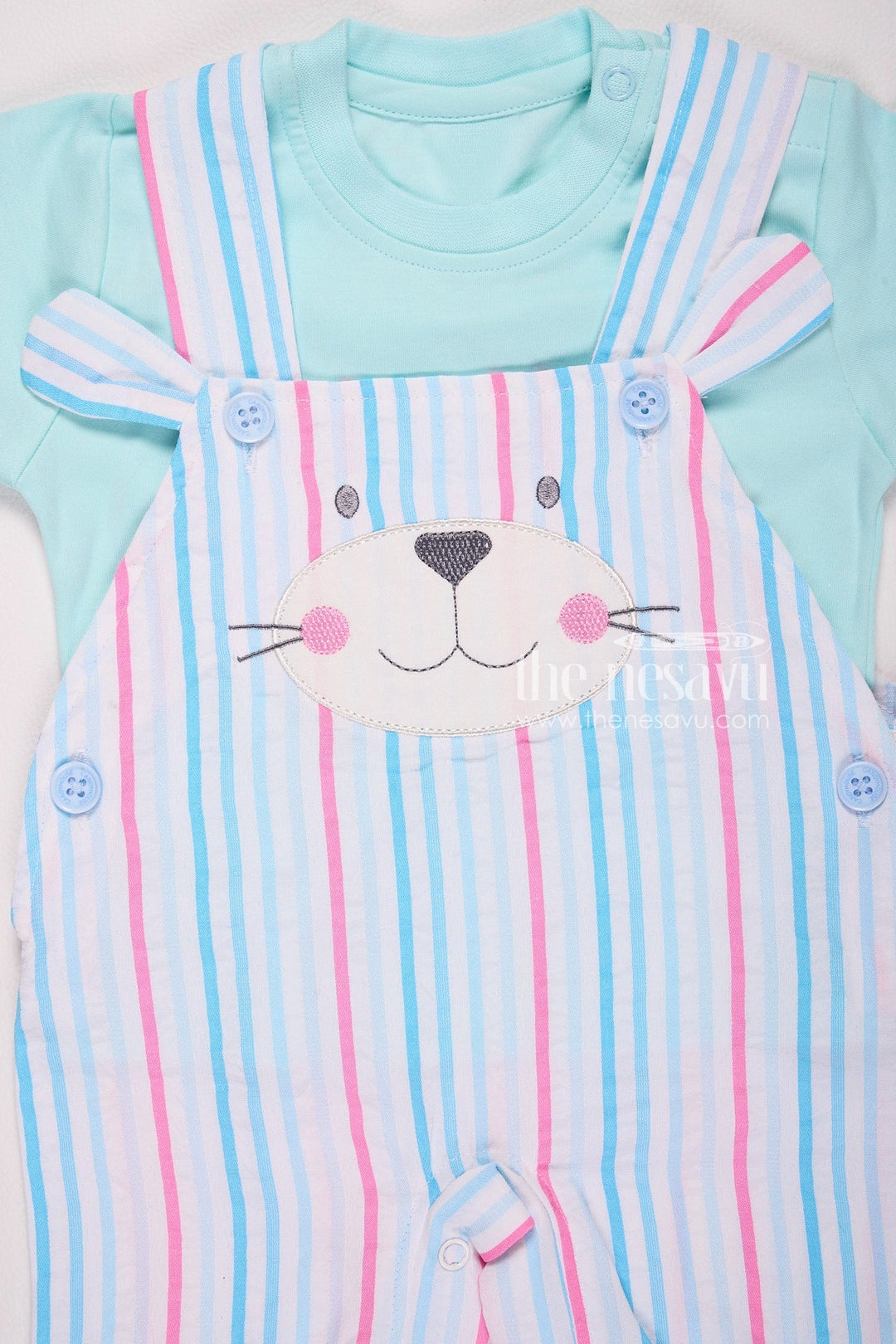 The Nesavu Baby Rompers/Onesies Striped Bunny Baby Boy Romper Set Aqua Nesavu Striped Bunny Baby Boy Romper Set - Aqua - Cute & Comfortable