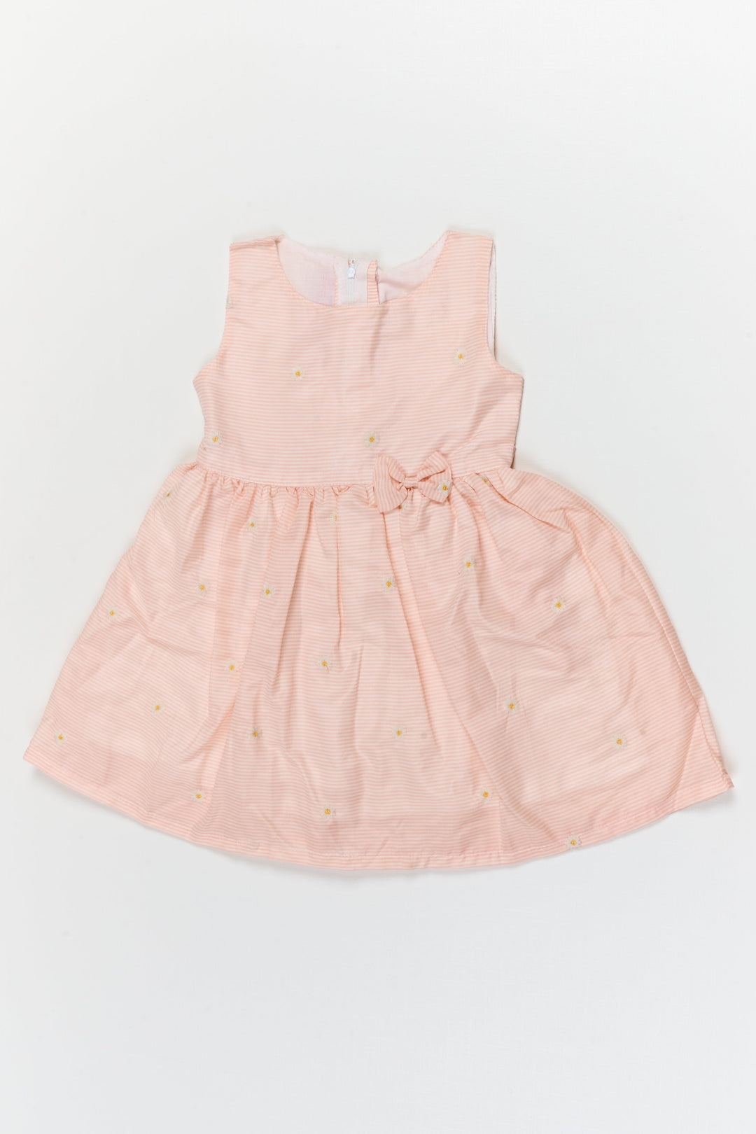 The Nesavu Girls Cotton Frock Striped Cotton Frock with Daisy Embroidery for Sunny Days and Casual Outings Nesavu 20 (3Y) / Half white / Cotton GFC2115A-20 Nesavu striped cotton frock with floral embroidery – ideal for casual wear and daytime events